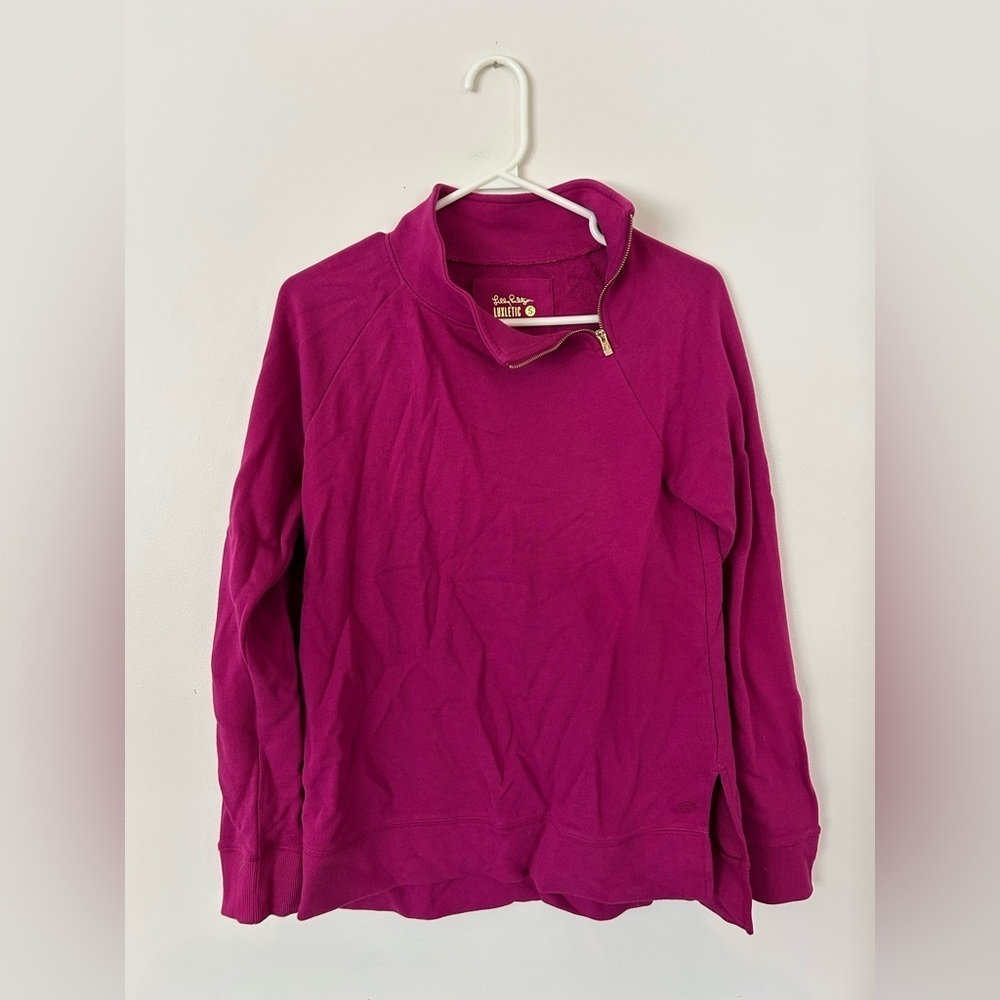 Lilly Pulitzer Luxletic Playa Bonita Sweatshirt Mulberry 1/4 Zip Small